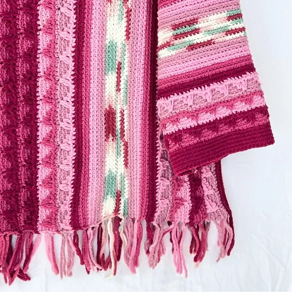 Honeybea Upcycled Vintage Afghan Sweater Cardigan OS Pink - Picture 9 of 13